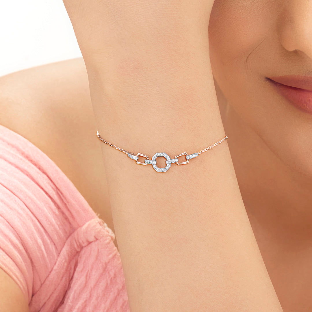 Halo Link Diamond & Gold Flexible Bracelet for Women