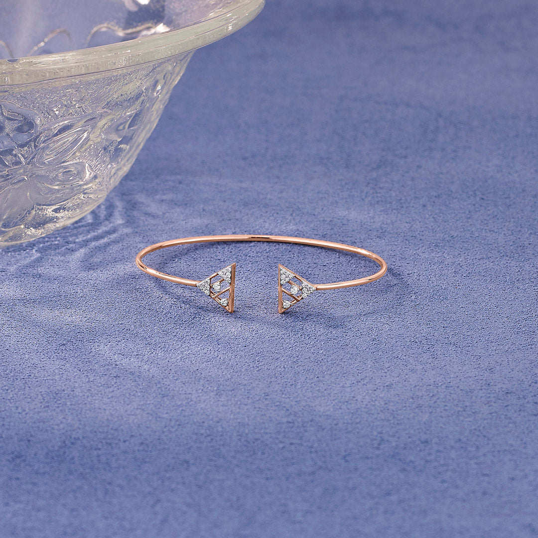 Dual Peaks Diamond & Gold Oval Bracelet for Women