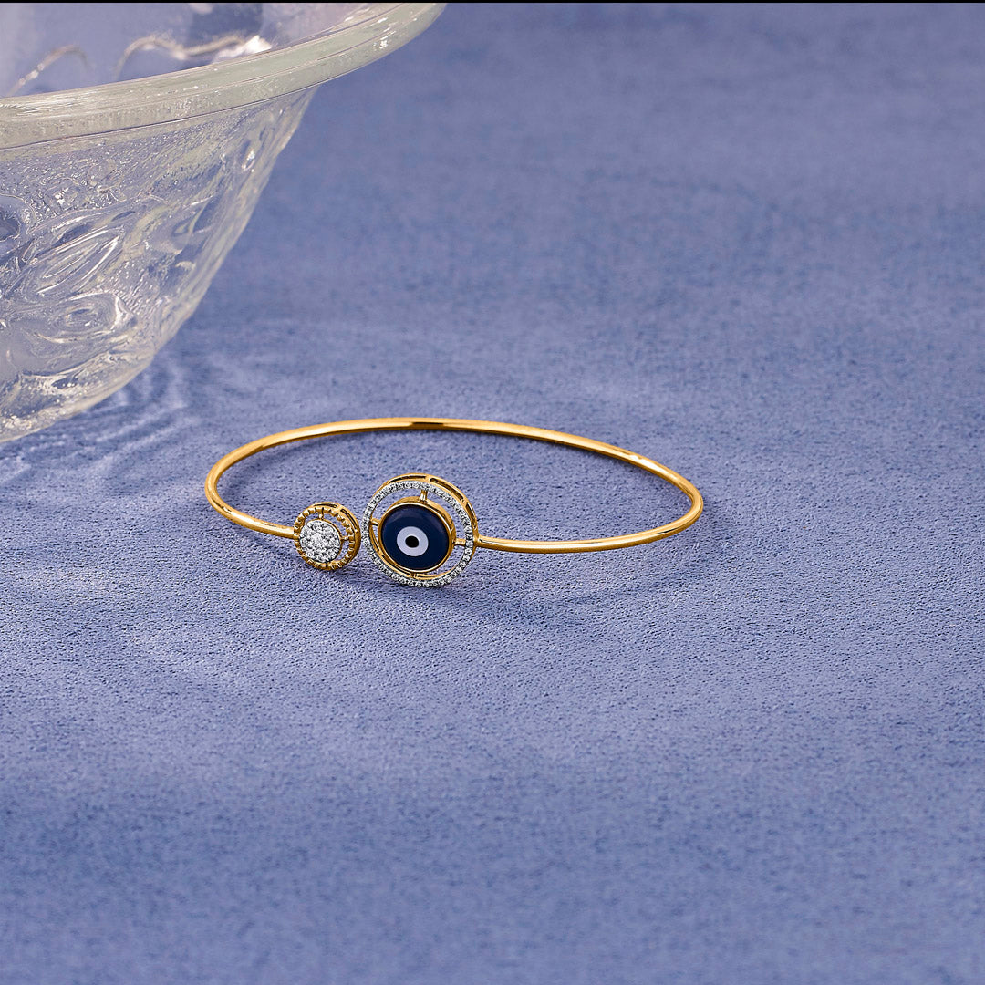 Evil Eye Charm Diamond & Gold Oval Bracelet for Women