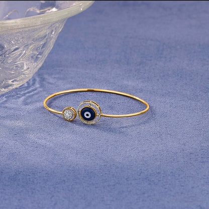 Evil Eye Charm Diamond & Gold Oval Bracelet for Women