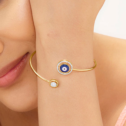 Evil Eye Charm Diamond & Gold Oval Bracelet for Women