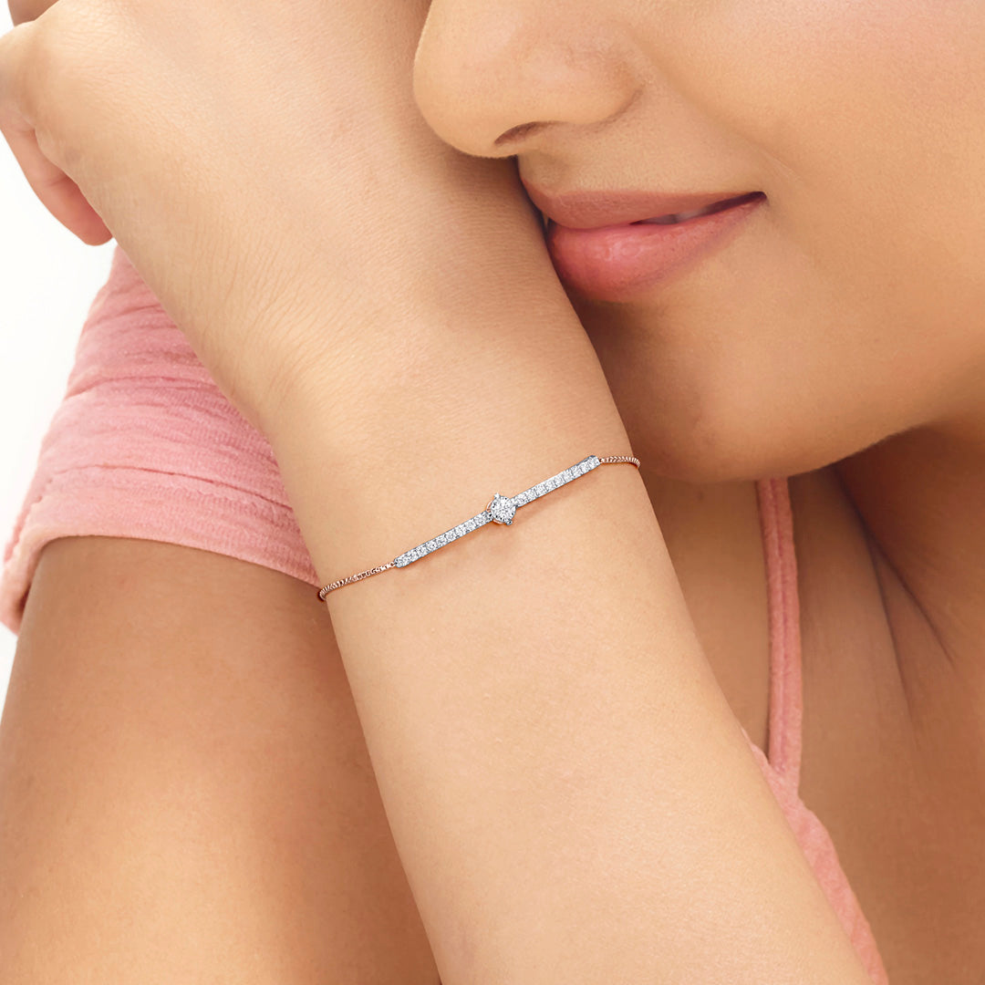 Shine Bar Diamond & Gold Flexible Bracelet for Women