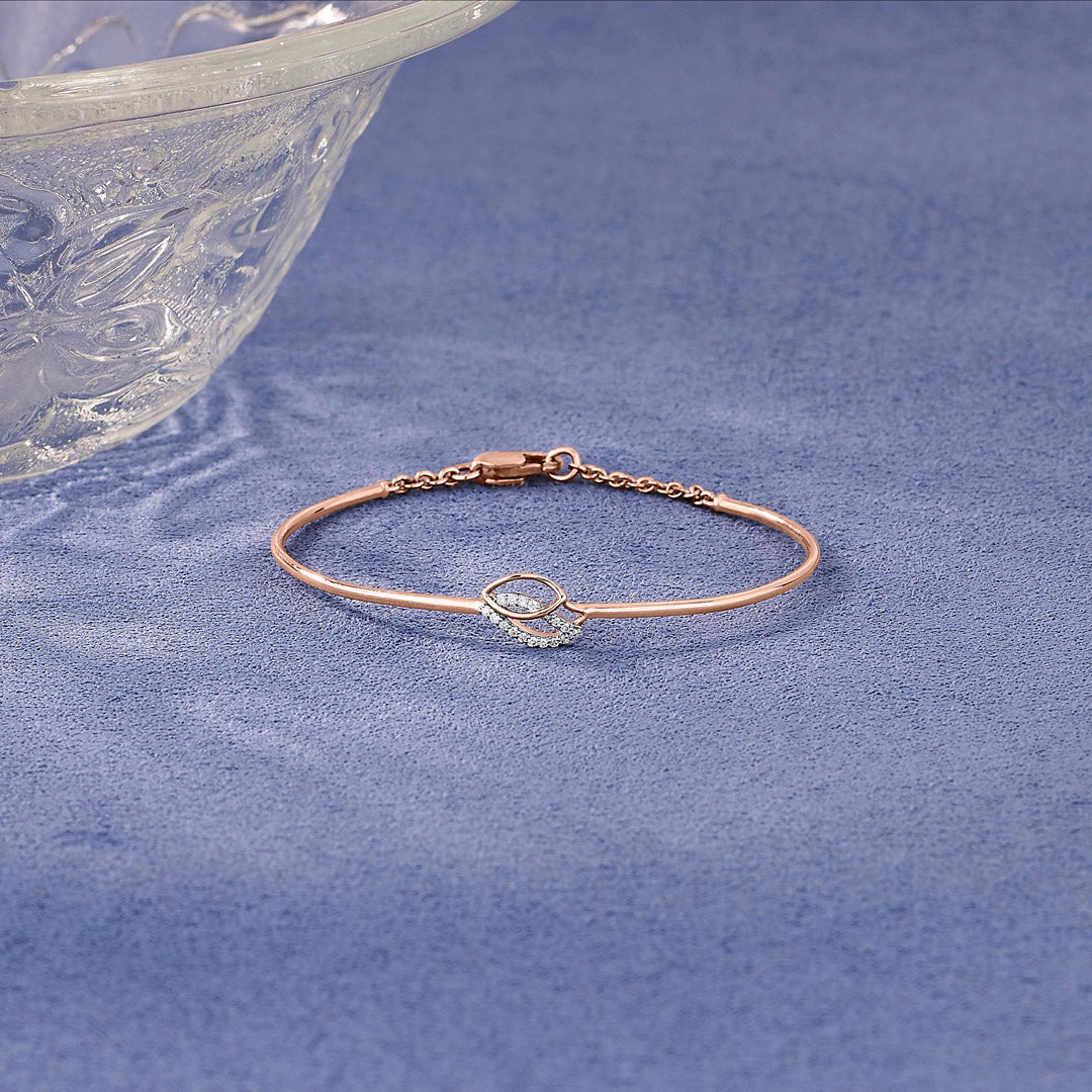 Leaf Glow Diamond & Gold Flexible Bracelet for Women