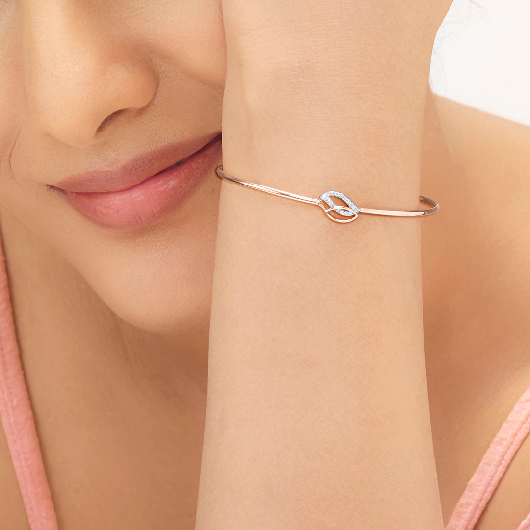 Leaf Glow Diamond & Gold Flexible Bracelet for Women