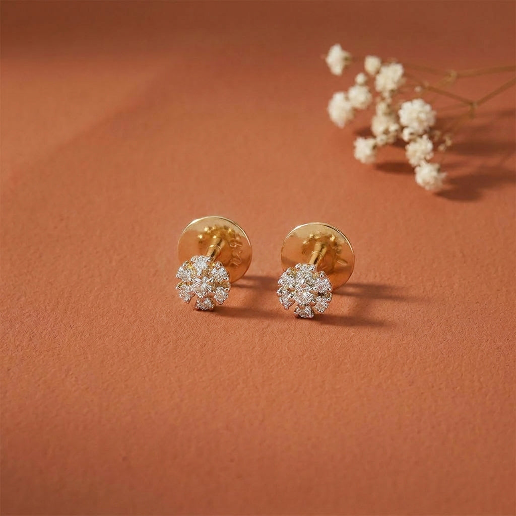 Sparkling Crest Studs Yellow Gold & Diamond Earrings