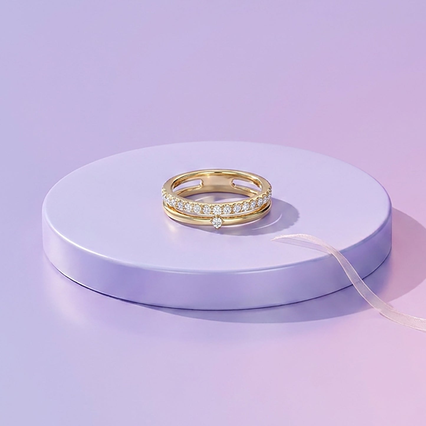 Gleaming Lustre Band Yellow Gold & Diamond Ring