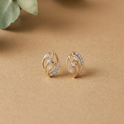 Shimmering Curves Studs Yellow Gold & Diamond Earrings