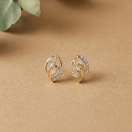 Shimmering Curves Studs Yellow Gold & Diamond Earrings