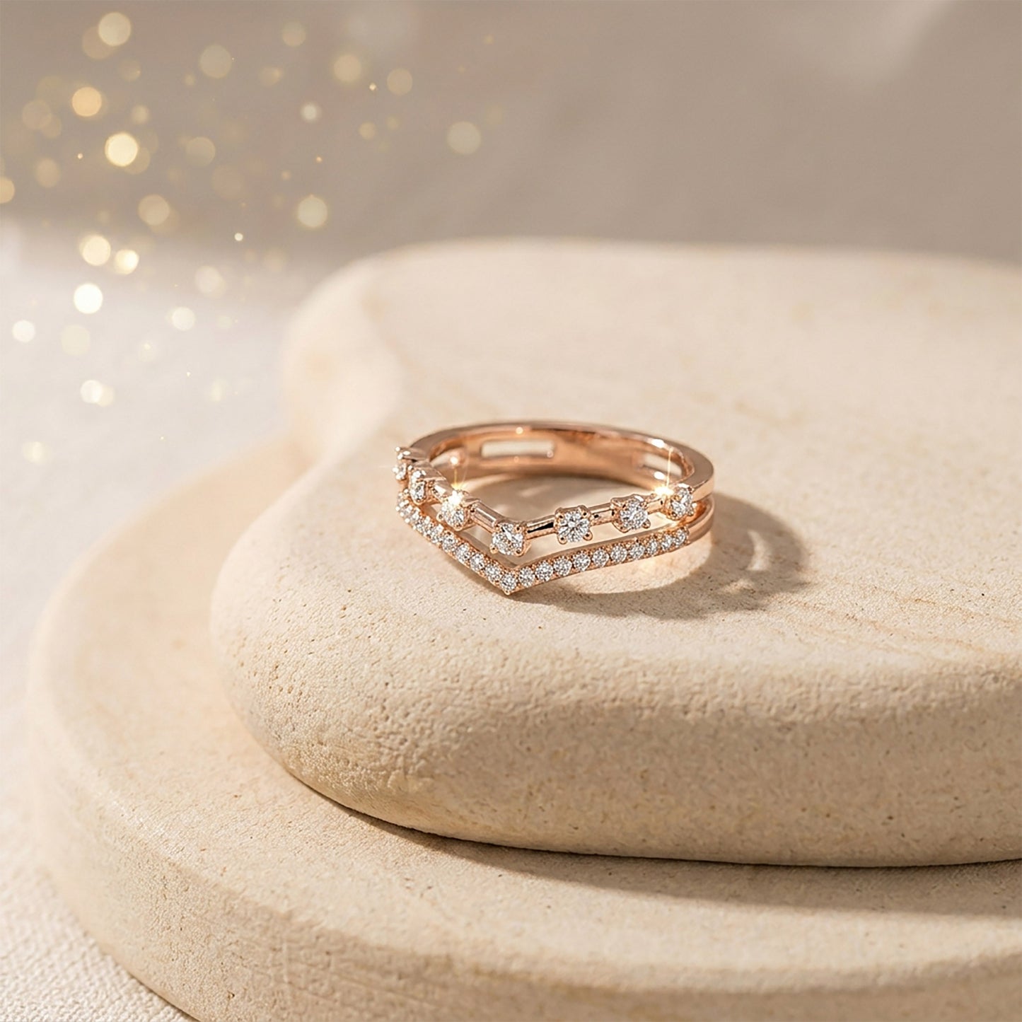 Majestic Chevron Fashion Rose Gold & Diamond Ring