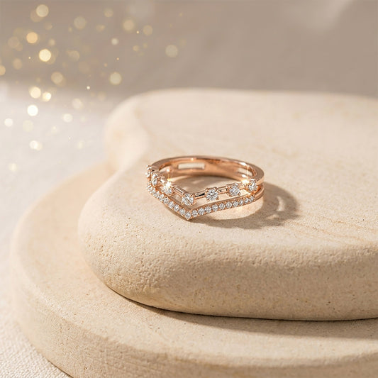 Majestic Chevron Fashion Rose Gold & Diamond Ring