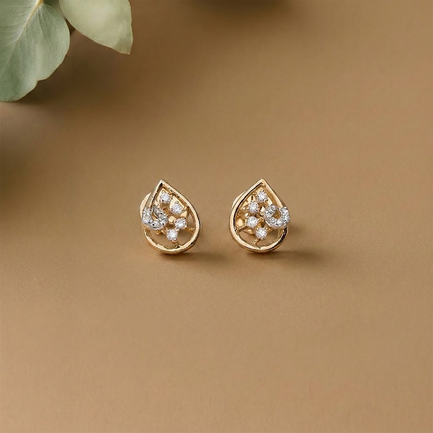 Radiant Drops Studs Yellow Gold & Diamond Earrings