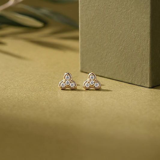 Tri-Glow Crest Studs Yellow Gold & Diamond Earrings