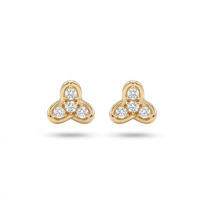 Tri-Glow Crest Studs Yellow Gold & Diamond Earrings