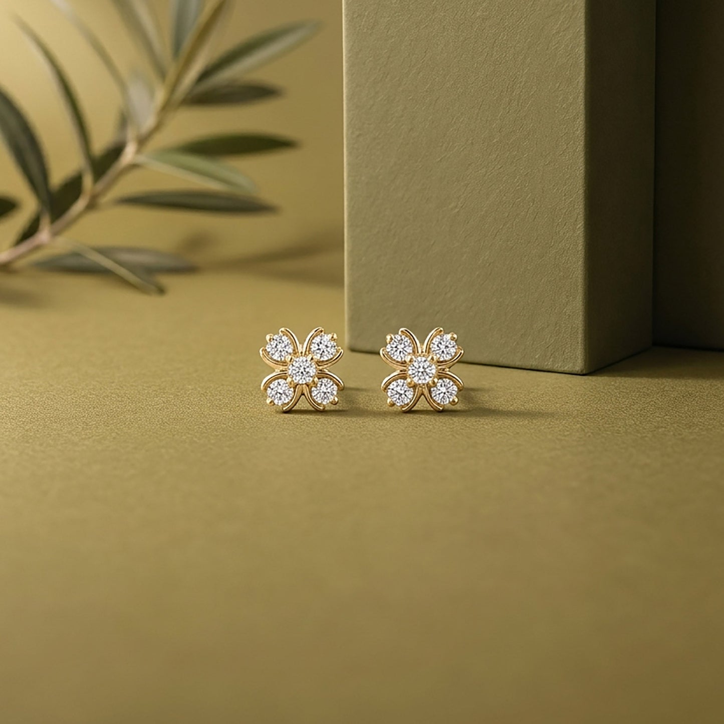 Blooming Lustre Studs Yellow Gold & Diamond Earrings