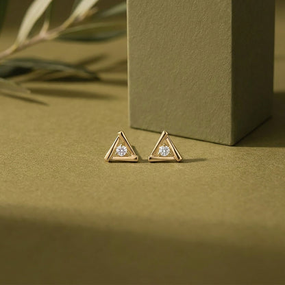 Radiant Geometry Studs Yellow Gold & Diamond Earrings