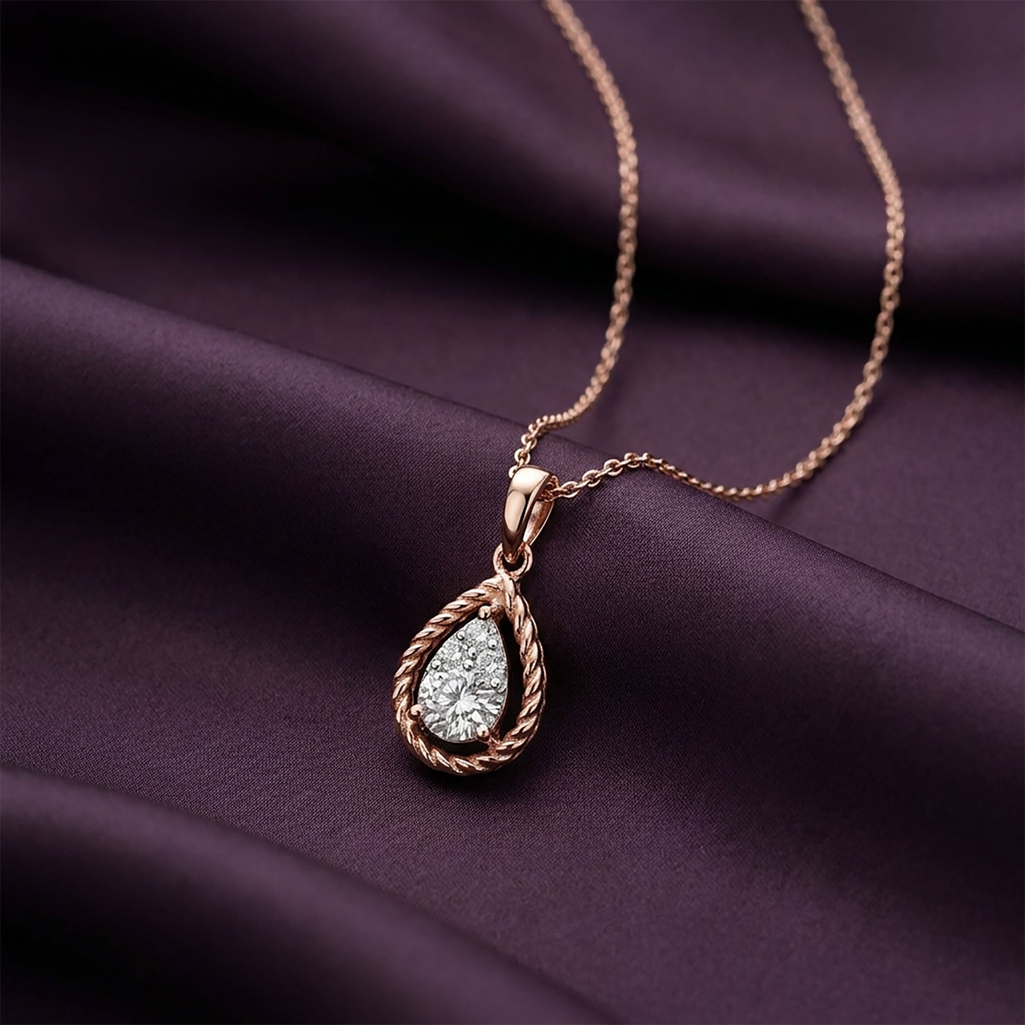 Lumiere Drop Modern Rose Gold & Diamond Pendant
