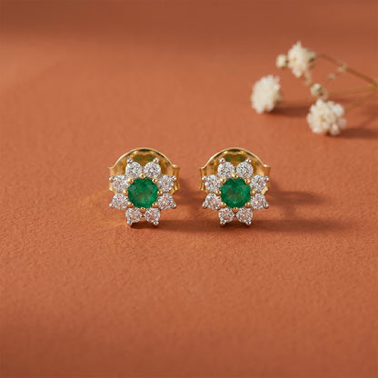 Floral Lustre Studs Yellow Gold & Diamond Earrings