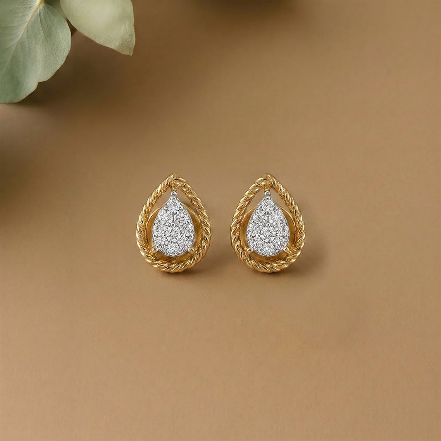 Pear Grace Studs Yellow Gold & Diamond Earrings