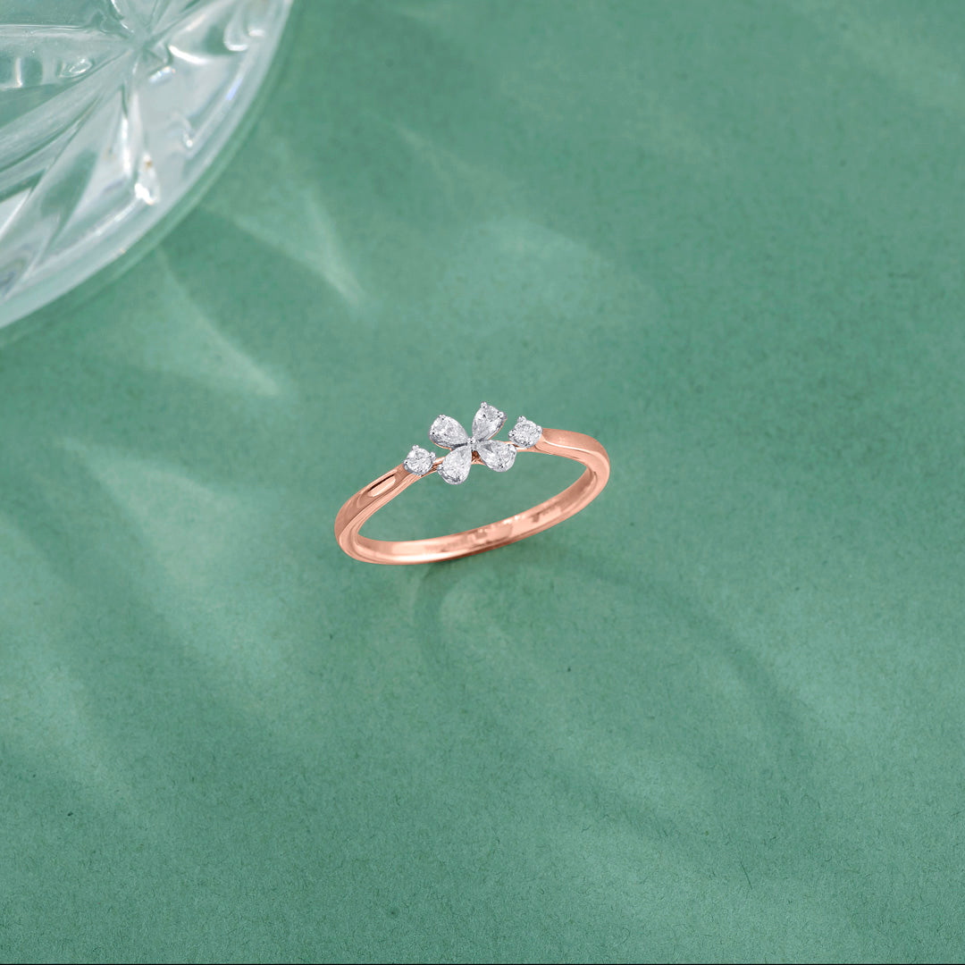 Lucky Clover Diamond & Gold Casual Ring for Women