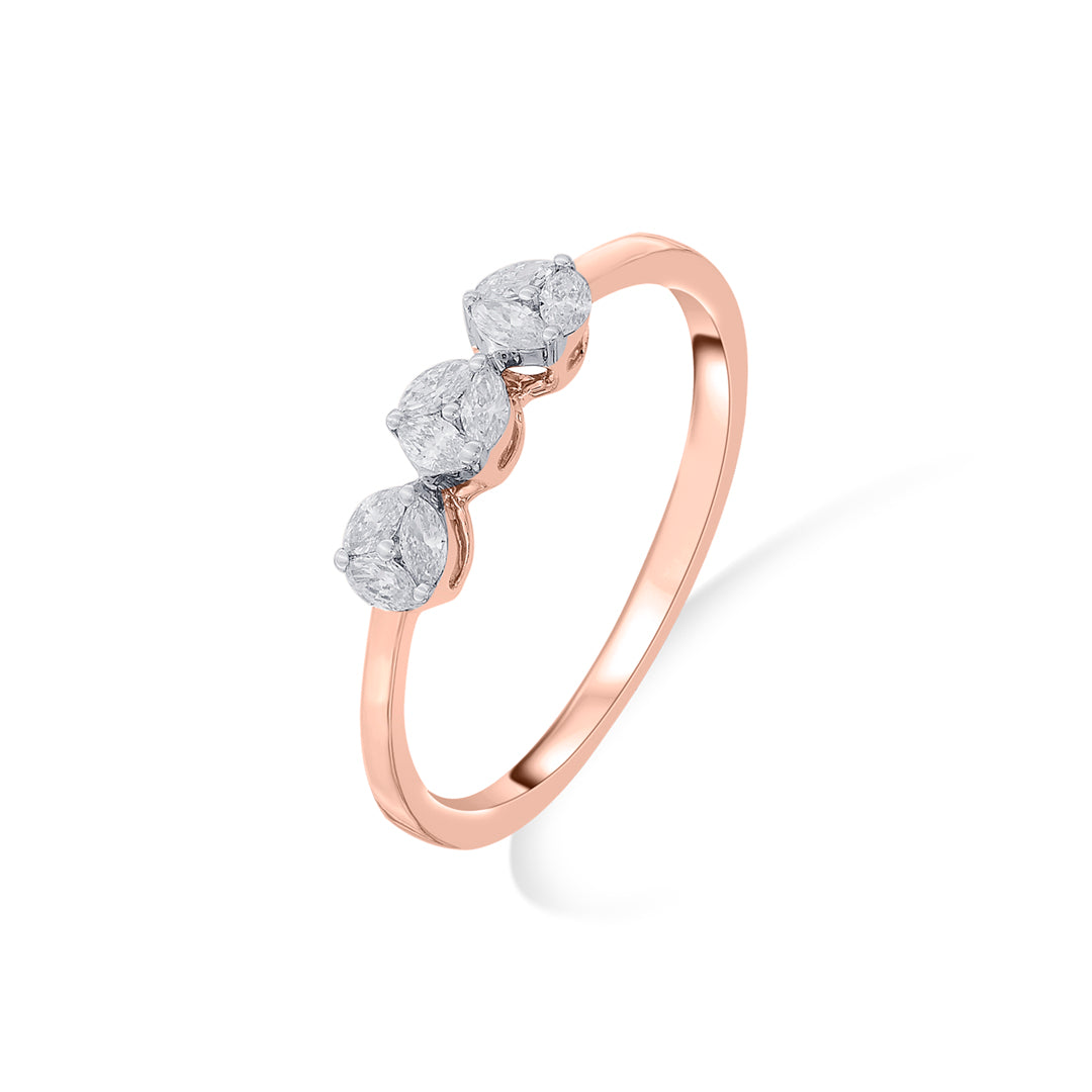Triple Gem Diamond & Gold Casual Ring for Women