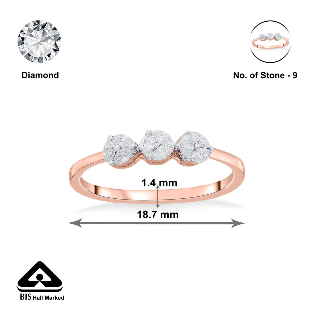 Triple Gem Diamond & Gold Casual Ring for Women