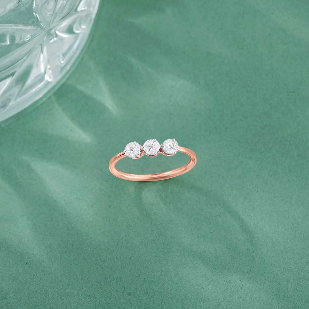 Triple Gem Diamond & Gold Casual Ring for Women