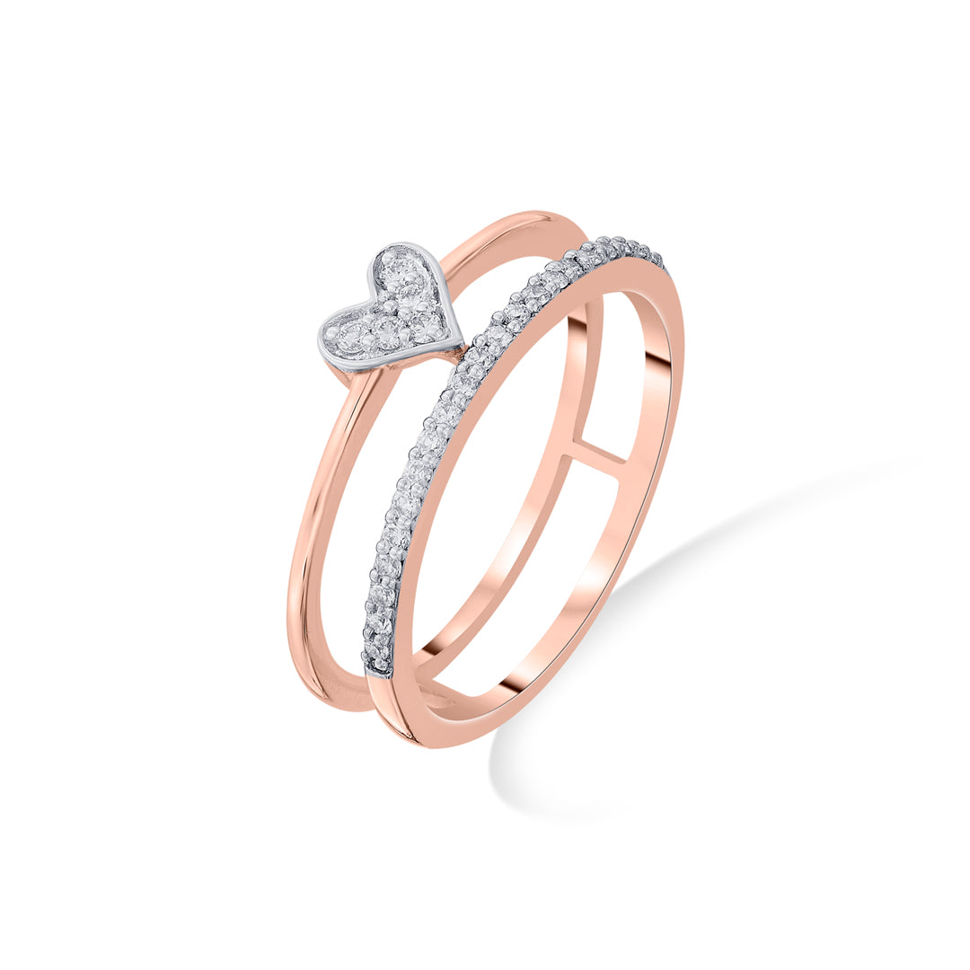 Twin Gleam Diamond & Gold Heart Ring for Women