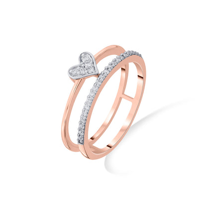 Twin Gleam Diamond & Gold Heart Ring for Women
