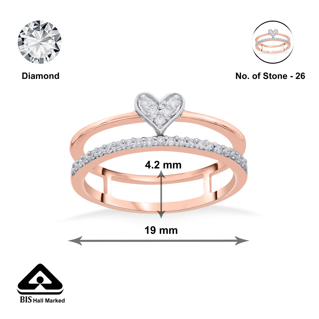 Twin Gleam Diamond & Gold Heart Ring for Women