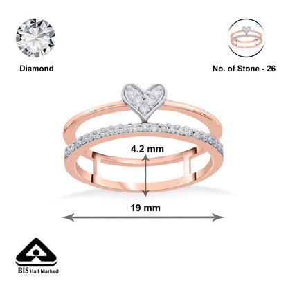 Twin Gleam Diamond & Gold Heart Ring for Women