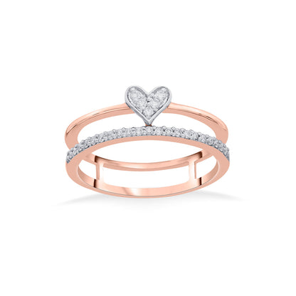 Twin Gleam Diamond & Gold Heart Ring for Women