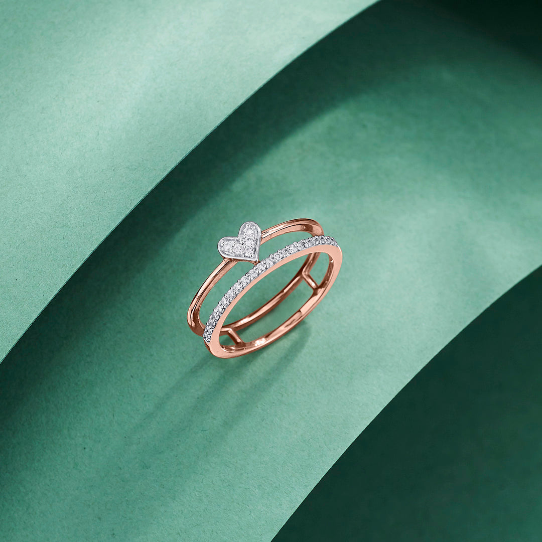 Twin Gleam Diamond & Gold Heart Ring for Women