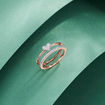 Twin Gleam Diamond & Gold Heart Ring for Women