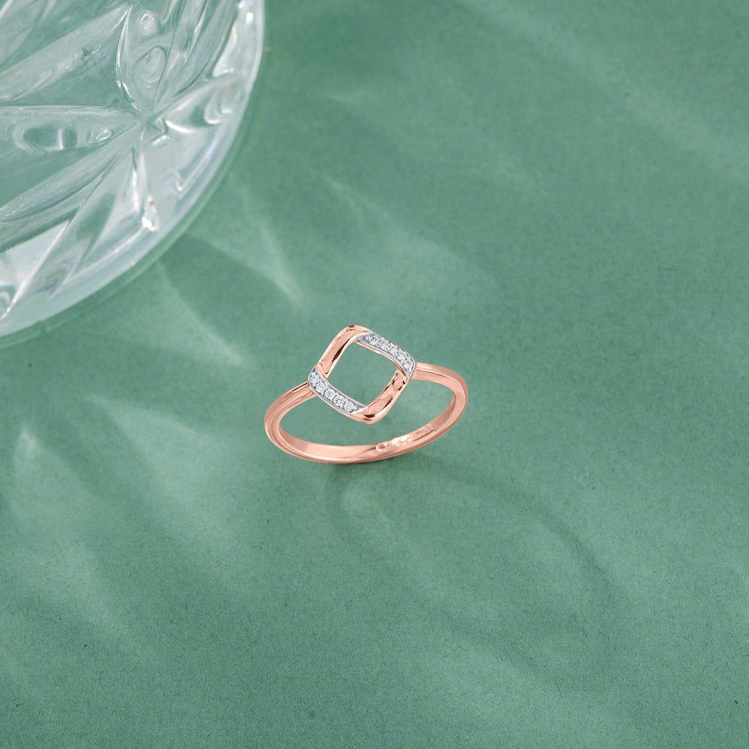 Angled Square Diamond & Gold Casual Ring for Women