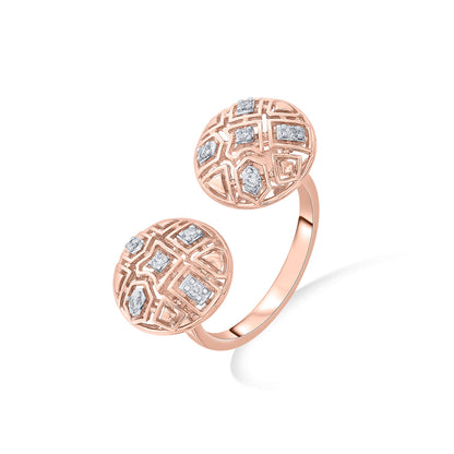 Dual Orbs Diamond & Gold Fashion Ring for Women