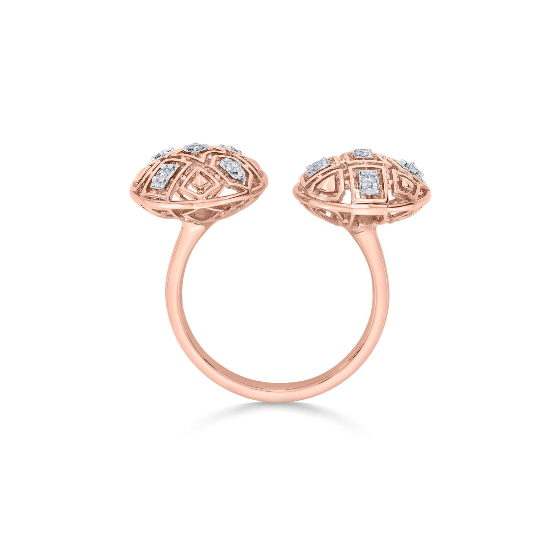 Dual Orbs Diamond & Gold Fashion Ring for Women