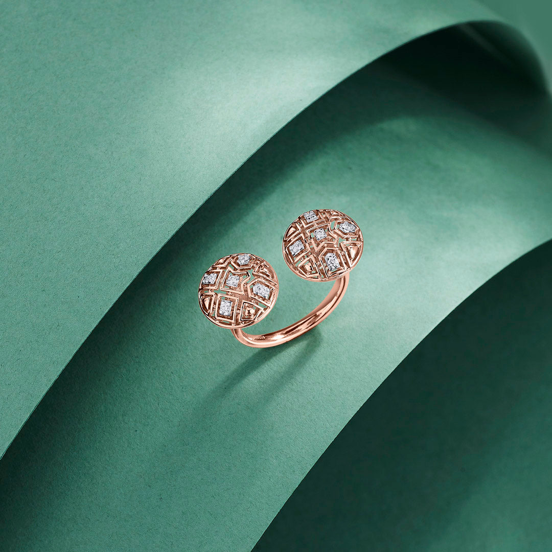 Dual Orbs Diamond & Gold Fashion Ring for Women