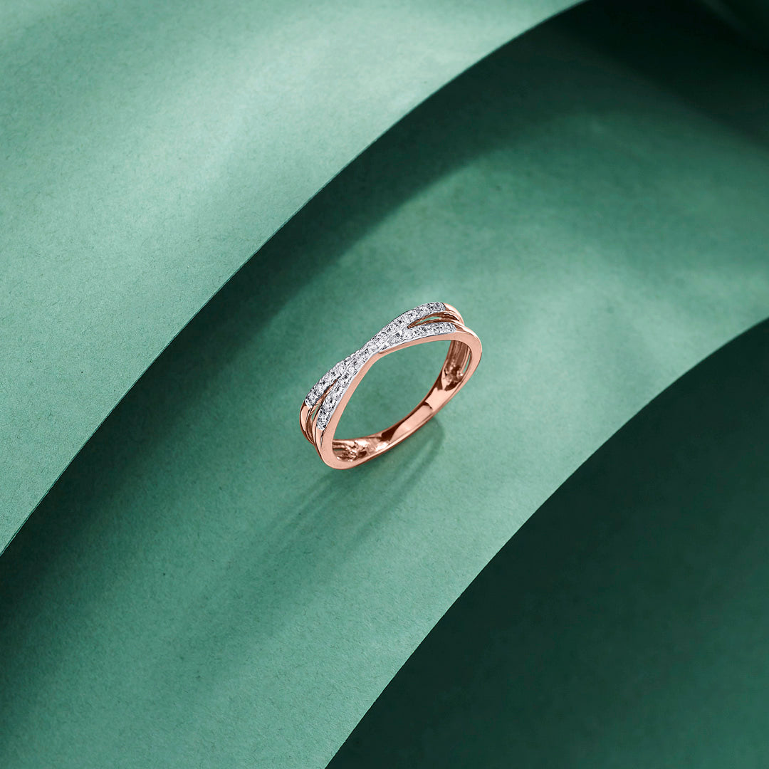 Cross Weave Diamond & Gold Fashion Ring for Women