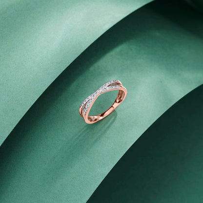 Cross Weave Diamond & Gold Fashion Ring for Women