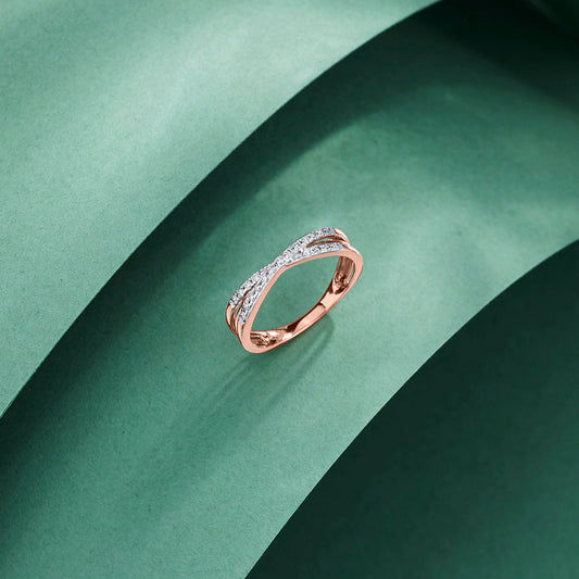 Cross Weave Diamond & Gold Fashion Ring for Women