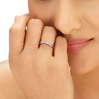 Cross Weave Diamond & Gold Fashion Ring for Women