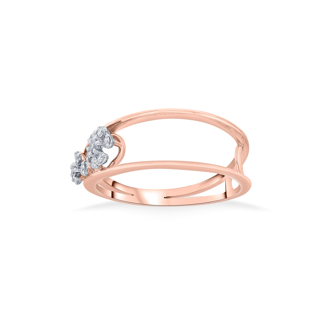 Twin Link Diamond & Gold Fashion Ring for Women