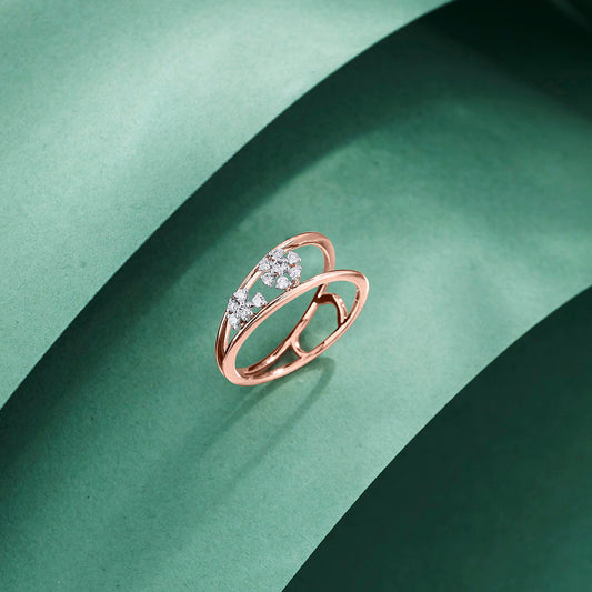 Twin Link Diamond & Gold Fashion Ring for Women