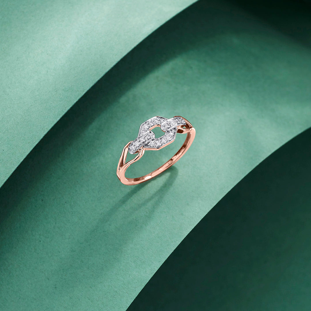 Hexa Connect Diamond & Gold Fashion Ring for Women