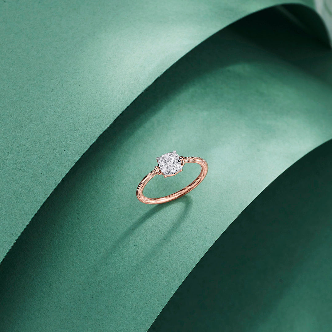 Crystal Spark Diamond & Gold Casual Ring for Women