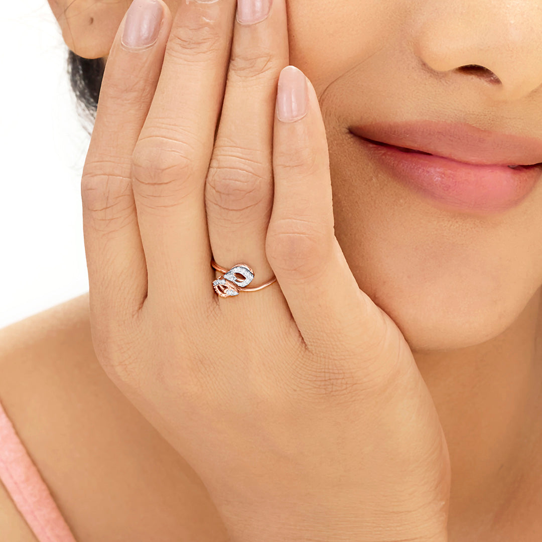 Double Petals Diamond & Gold Fashion Ring for Women