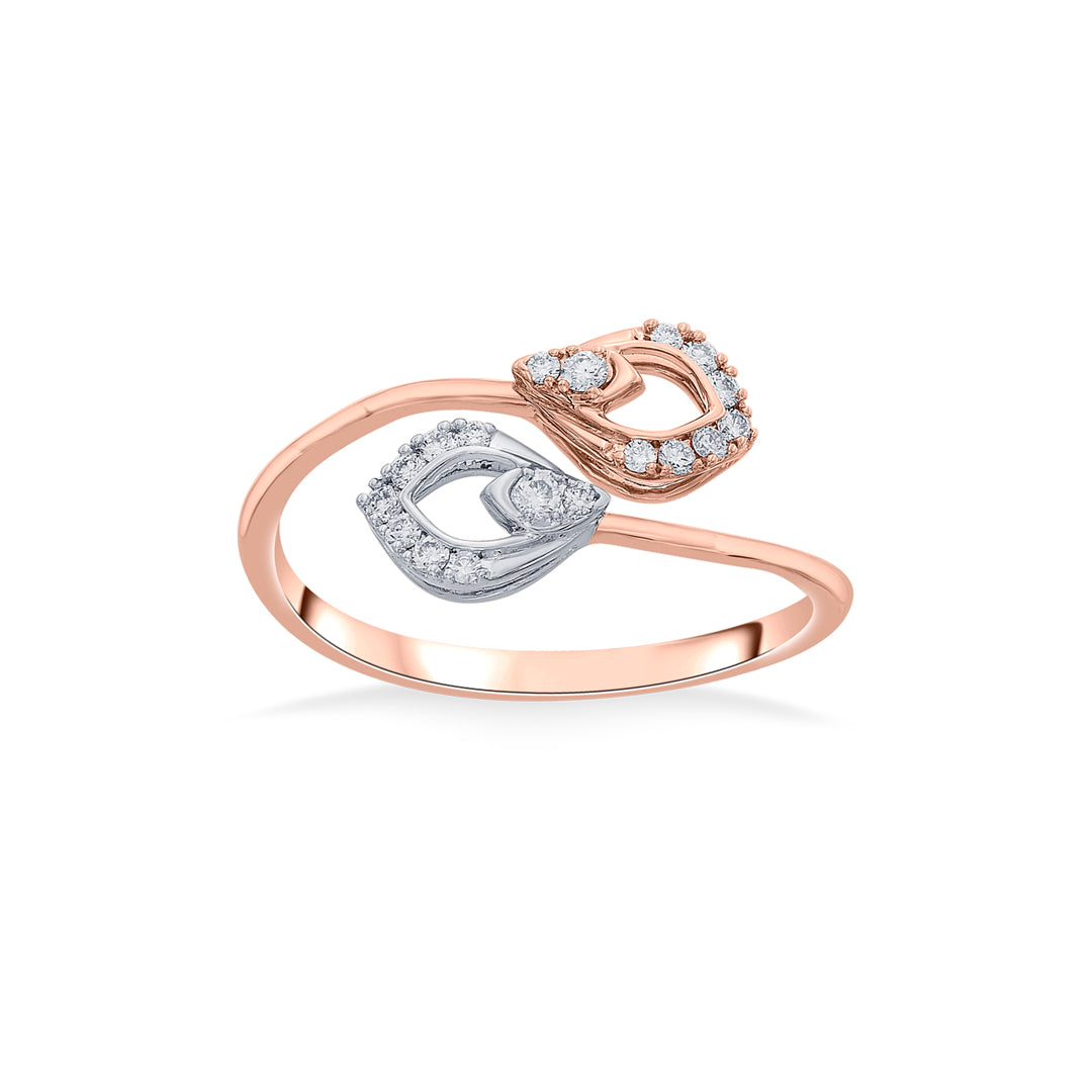 Double Petals Diamond & Gold Fashion Ring for Women