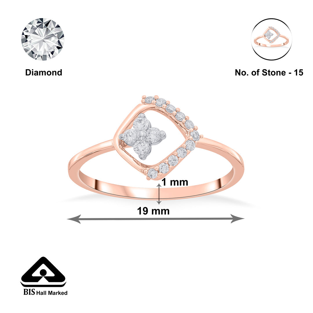 Square Bloom Diamond & Gold Casual Ring for Women
