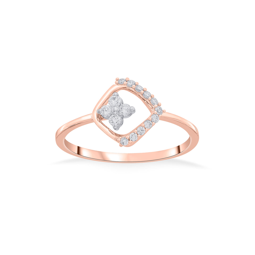 Square Bloom Diamond & Gold Casual Ring for Women