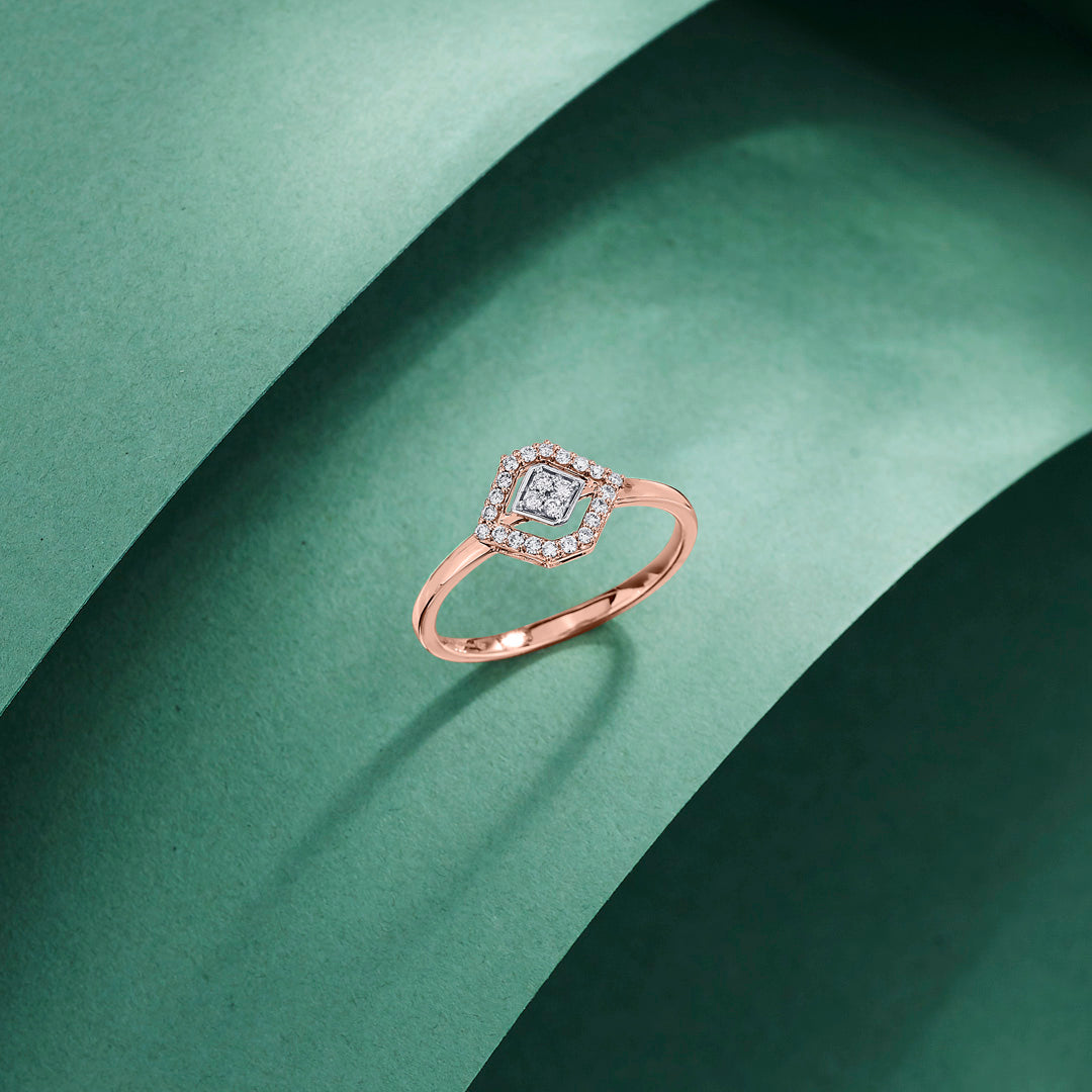 Crystal Cross Diamond & Gold Fashion Ring for Women